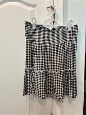 Gingham Smocked Black & White Mini Skirt